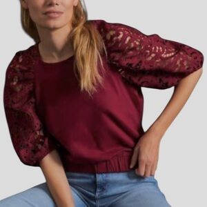 EUC Anthropologie Dolan Lace Puff Sleeve Top Size Small